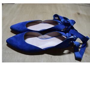 Stuart Weitzman Cobalt Blue Suede Ankle Wrap Flats Size 8M